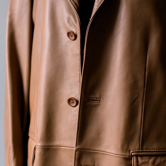 Jos. A. Bank Tan Leather Blazer Style Jacket - Men's Medium - Picture 2 of 16